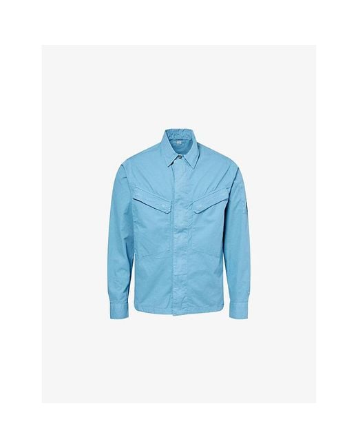 C P Company Blue F-Zip Regular-Fit Cotton Overshirt for men