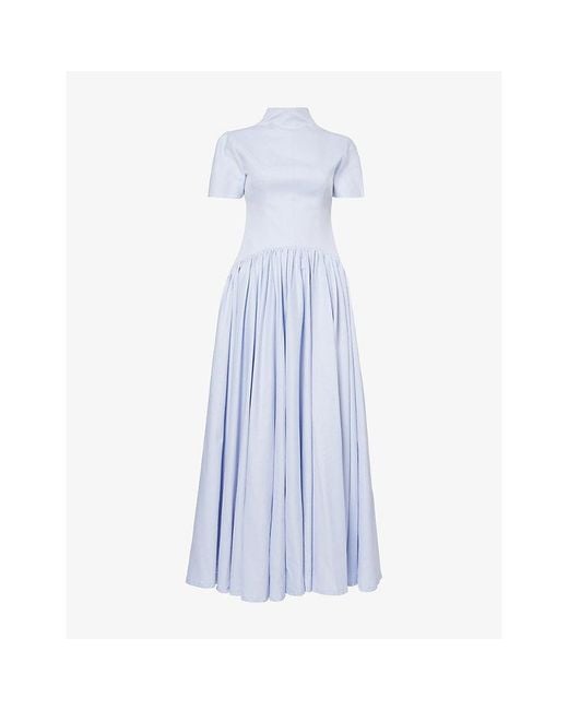 Mona Alshebil Blue Draped-Scarf Drop-Waist Cotton Maxi Dress
