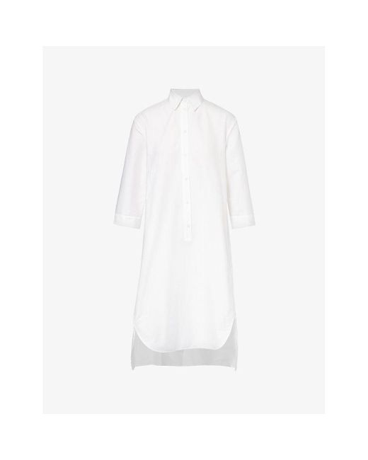 Max Mara White Quincy Spread-collar Stretch-cotton-blend Midi Dress