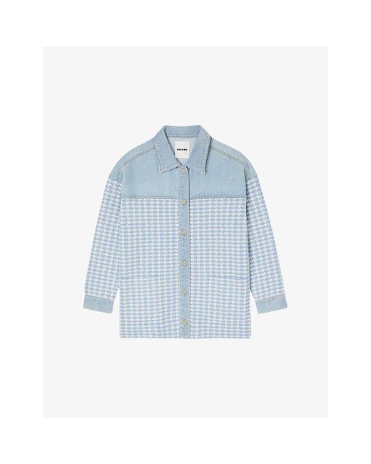 Sandro Blue Natan Houndstooth-knitted Woven Jacket