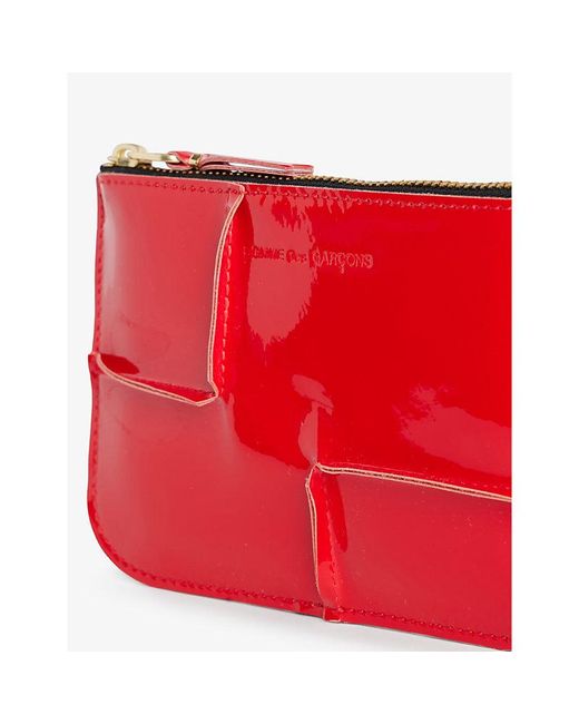 Comme des Garçons Red Seam-effect Patent-leather Zip-top Wallet