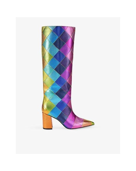 Kurt Geiger Blue Regent Leather Heeled Knee-High Boots