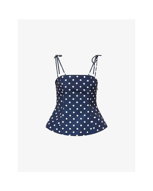 L.A-Space Blue Polka Dot Square-Neck Woven Top