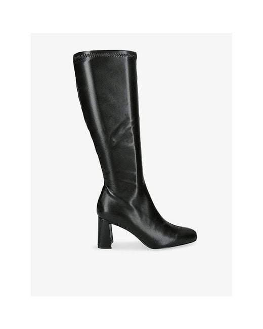 Steve Madden Black Holly Vegan-Leather Heeled Knee-High Boots