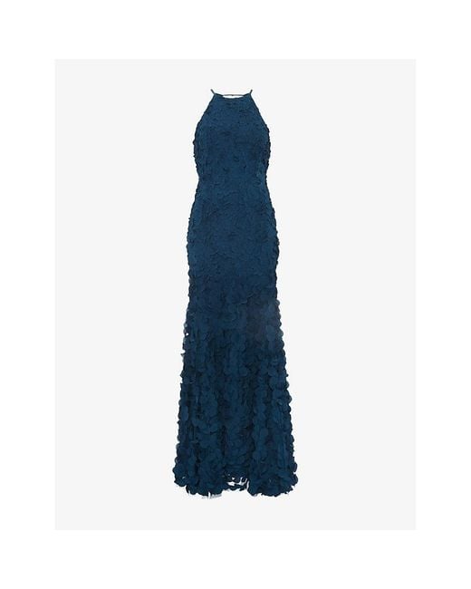 Phase Eight Women's Blue Charlene High-Neck Textured Woven Maxi Dress