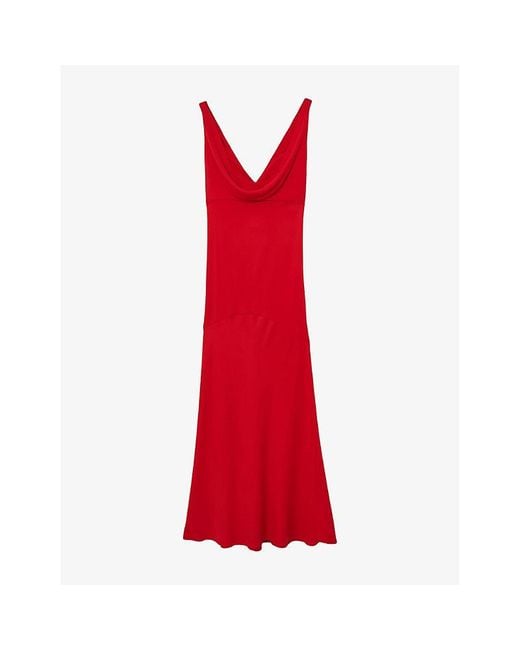 Reiss Red Vanessa Cowl-Neck Sleeveless Stretch-Woven Maxi Dress