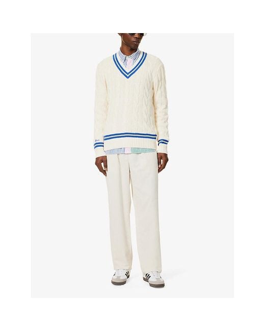 Polo Ralph Lauren White Cricket V-neck Cotton Jumper for men