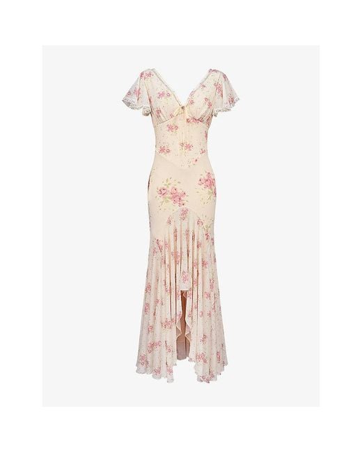 House Of Cb Pink Amina Print Georgette Maxi Tea Dress Xs (A-C Cup)