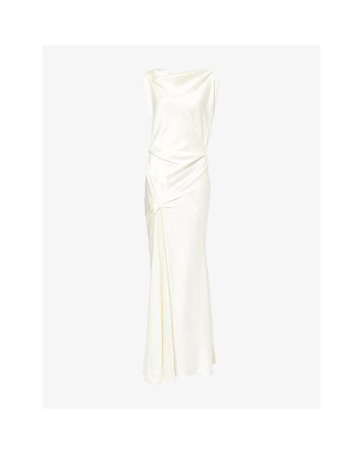 Victoria Beckham White Posy Asymmetric Draped Satin Gown