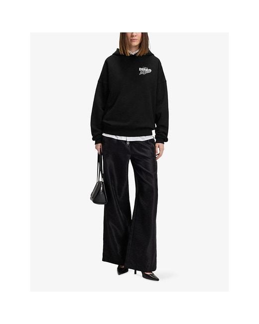 HUGO Black Branded-Print Relaxed-Fit Cotton-Jersey Hoody