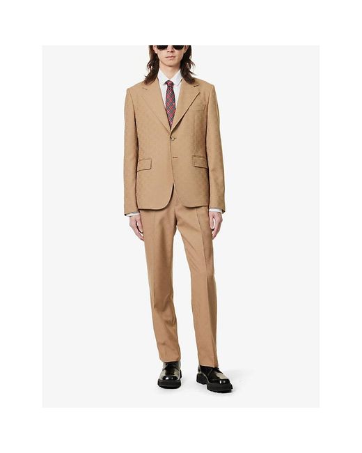 Gucci Natural Ivy Monogram-embellished Slim-fit Woven Blazer for men