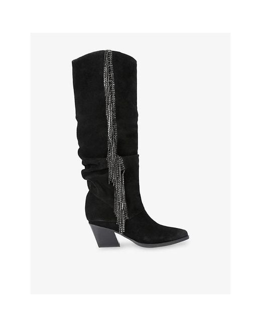 KG by Kurt Geiger Black Tempt Suede Heeled Knee-High Boots