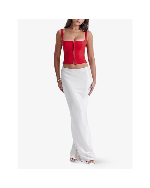House Of Cb Red Pia Square-neck Stretch Cotton-blend Corset Top