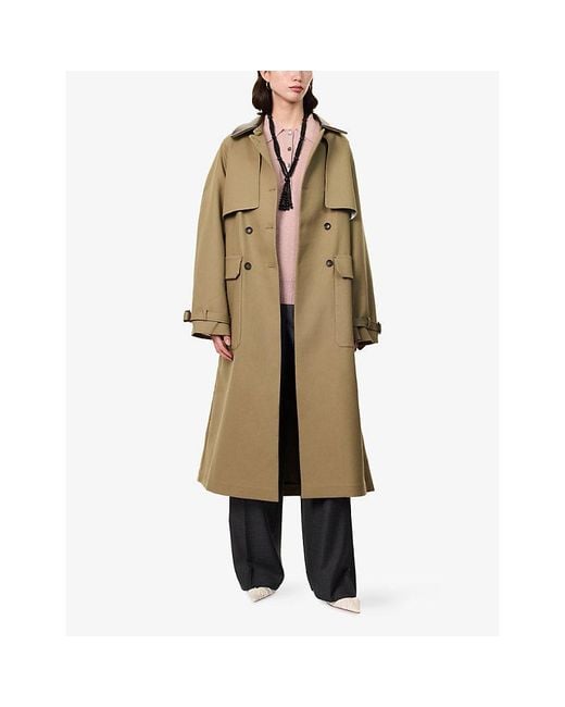 Nackiyé Natural Leather-Collar Cotton Trench Jacket