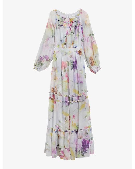 Ted Baker White Bellas Floral-print Chiffon Maxi Dress