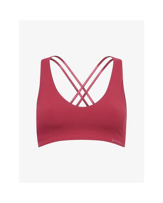 BO+TEE Red V-Neck Cut-Out Stretch-Woven Sports Bra