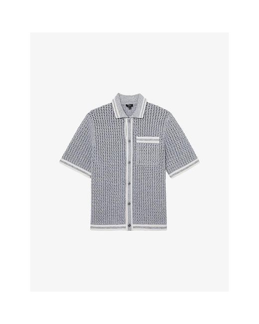 Reiss Gray Meadows Short-Sleeve Crochet Shirt for men