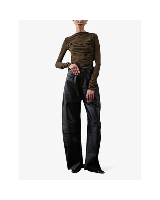 Soeur Brown Gaia Draped Long-Sleeve Cotton-Blend T-Shirt