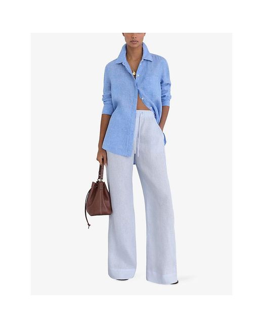 Reiss Blue Riley Wide-Leg Linen Trousers