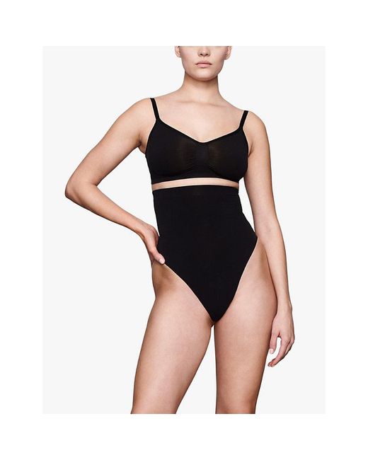 Skims Black Seamless Sculpt High-Rise Stretch-Woven Thong Xxl