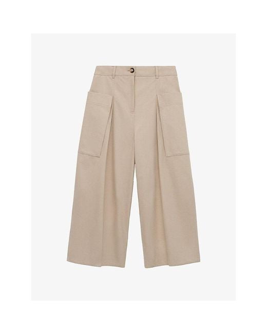 Loewe Natural Cropped Wide-Leg Silk -Cotton Blend Trousers
