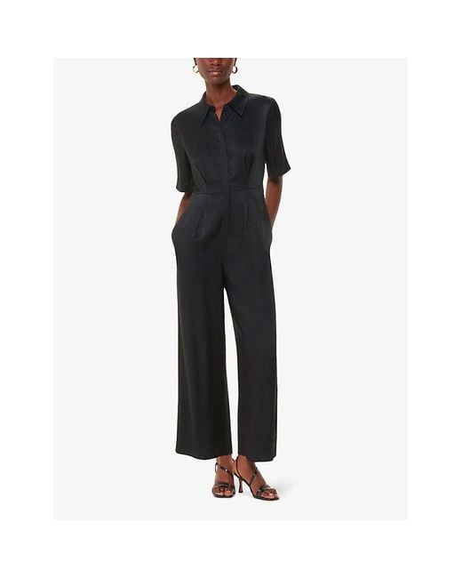 Whistles Edina Collar Satin Jumpsuit in Black Lyst UK
