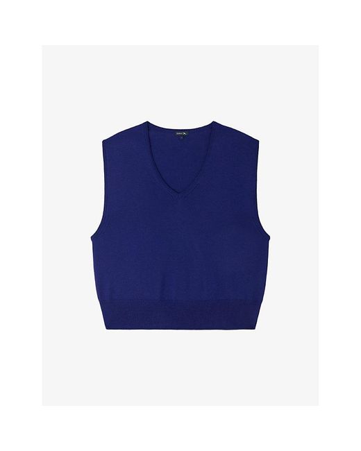 Soeur Blue Sonia V-neck Sleeveless Merino-wool Vest
