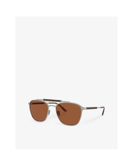 Giorgio Armani Brown Ar6149 Square-frame Metal Sunglasses