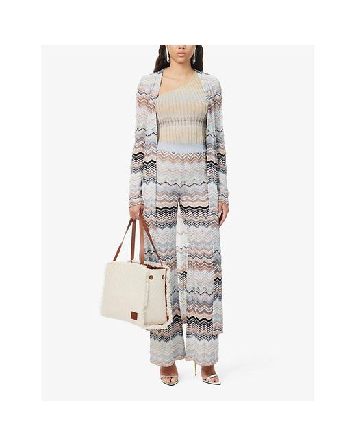 Missoni White Multi Blue Beige Tones Wide-leg Mid-rise Knitted Trousers