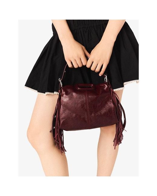 Maje Brown Miss M Mini Cracked-Leather Bag
