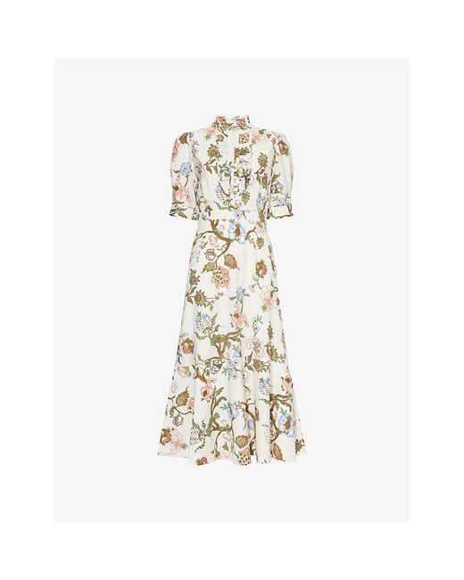ME+EM Metallic Jacobean Floral-Print Woven-Blend Midi Dress