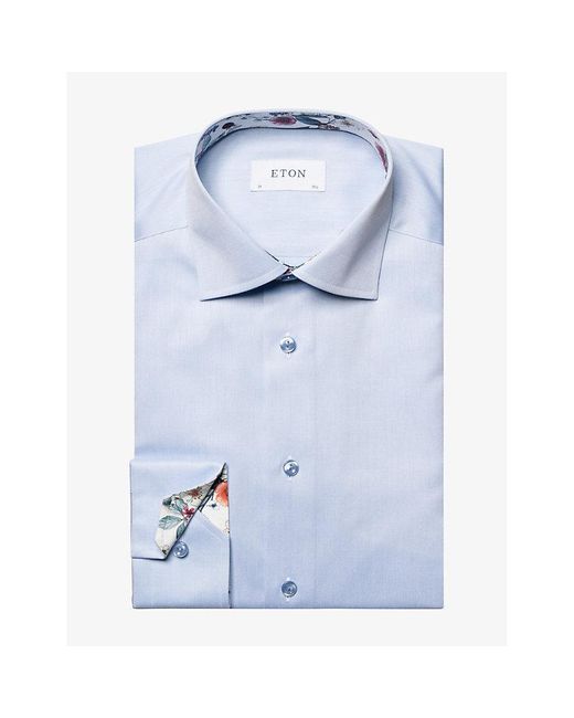 Eton of Sweden Blue Signature Floral-print Slim-fit Organic Cotton-twill Shirt for men