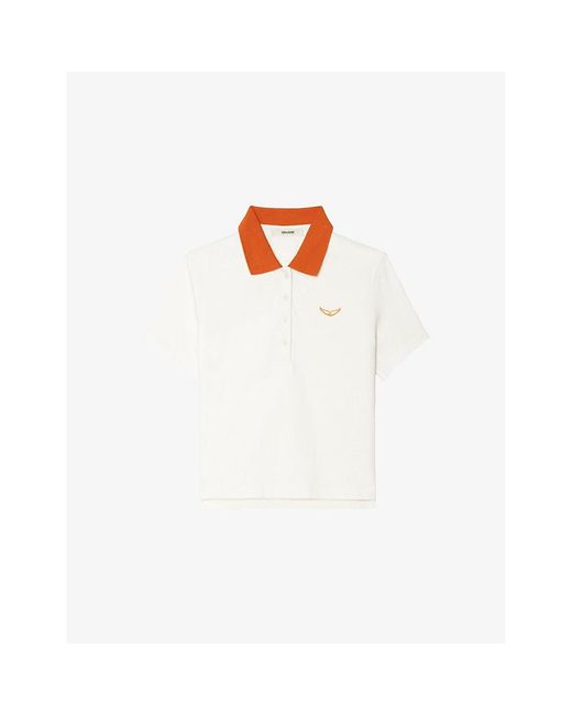Zadig & Voltaire White Mirta Logo-Embroidered Cotton Polo Shirt