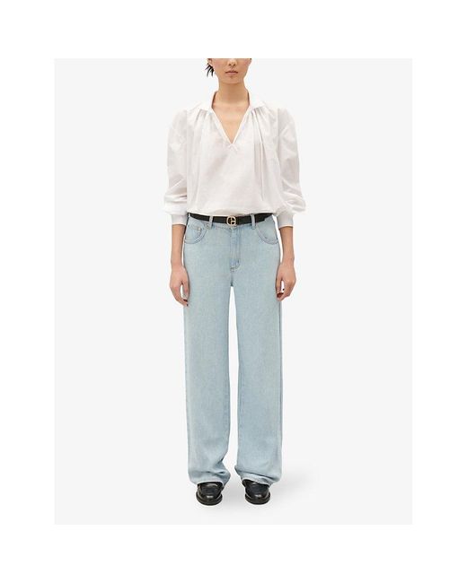 Claudie Pierlot White Drawstring-neck Relaxed-fit Cotton Shirt