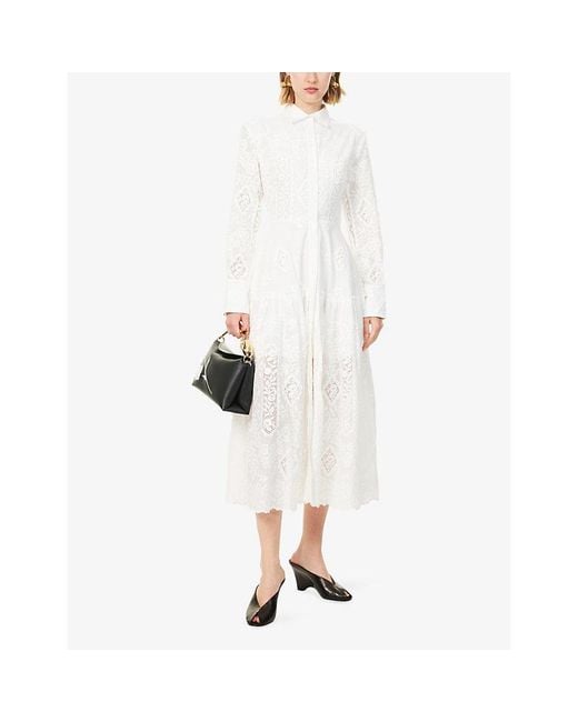 Erdem White Floral Embroidered Midi Shirt Dress