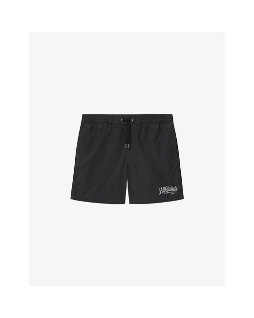 AllSaints Black Odyssey Branded-Print Swim Shorts for men