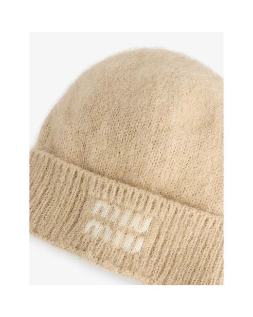 Miu Miu Natural Logo-Intarsia Mohair Wool-Blend Beanie