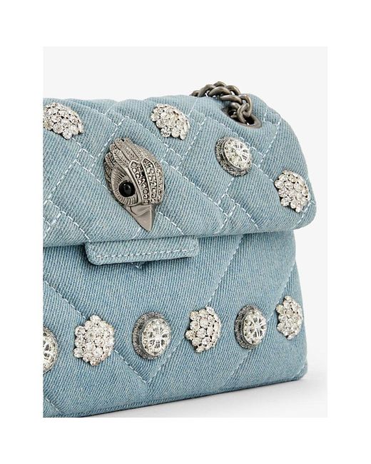 Kurt Geiger Blue Mini Kensington Crystal-embellished Denim Shoulder Bag