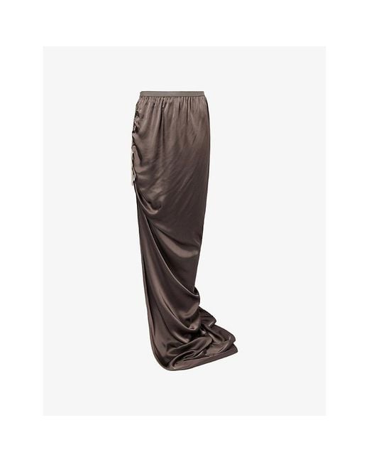 Rick Owens Brown Edfu Side-Slit Satin Maxi Skirt