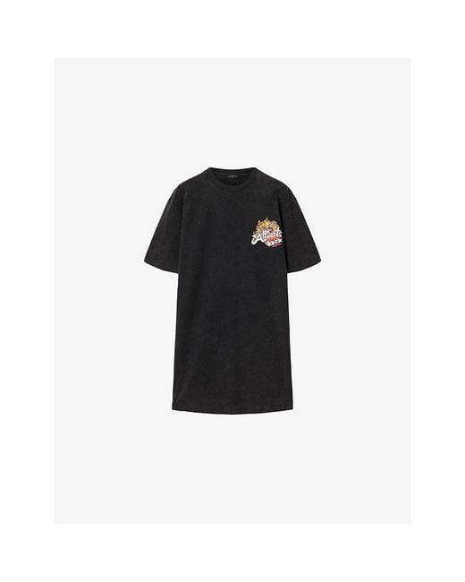 AllSaints Black Roque Graphic-Print T-Shirt Cotton Mini Dress