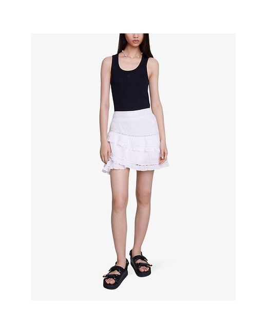 Maje Black Logo-Embroidered Ribbed Stretch-Cotton Vest