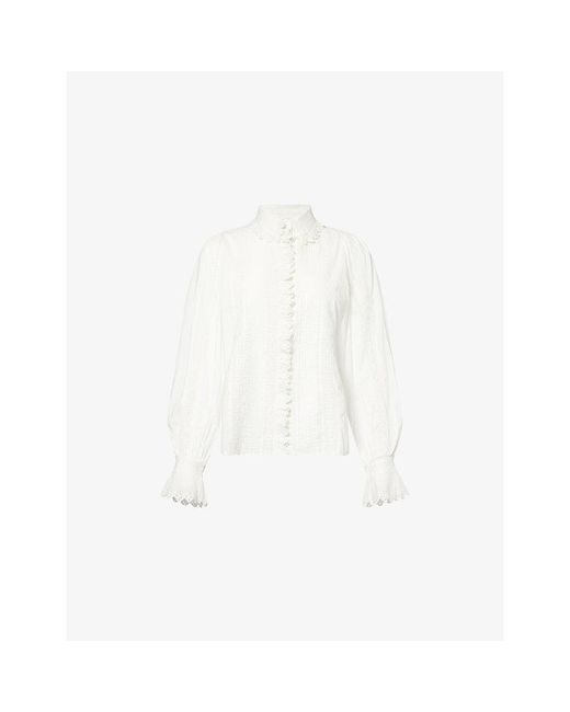 ME+EM White Broderie-Trim Collared Cotton Blouse