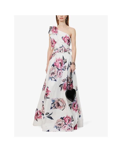 Rebecca Vallance Pink Aveline Floral-pattern Woven Gown