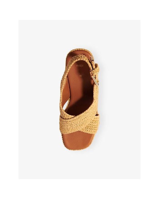 Maje Natural Raffia-Effect Heeled Wedge Sandals