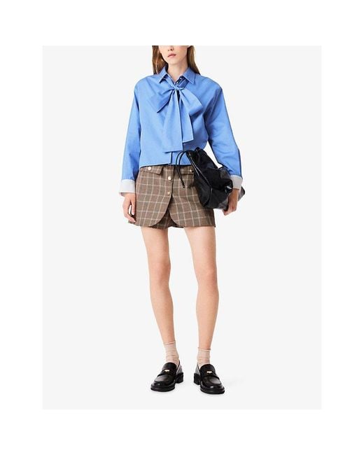 Maje Blue Pussybow Long-Sleeved Cotton Shirt