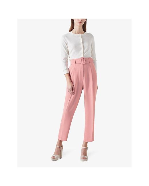 L.K.Bennett Pink Tabitha Belted-waist High-rise Crepe Trousers