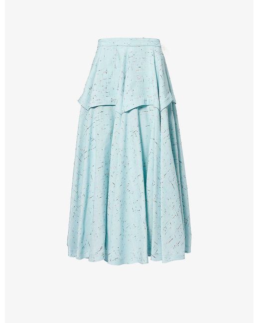 Bottega Veneta Blue exaggerated-shape Cross-hatch Woven Midi Skirt