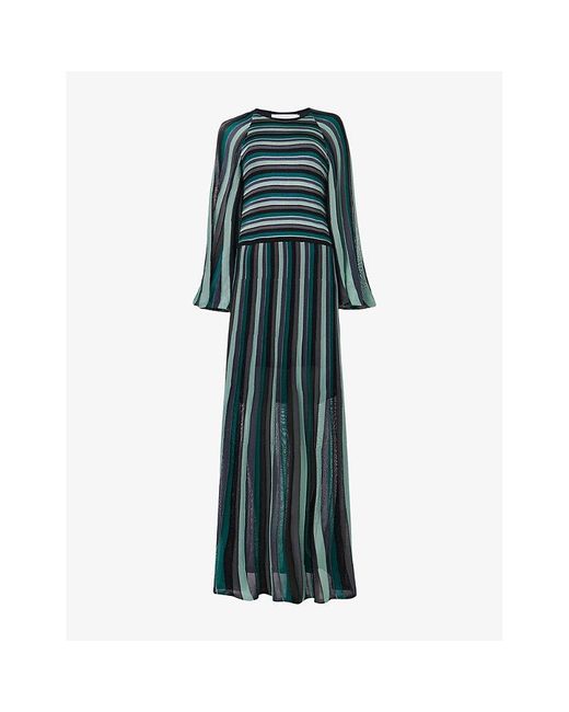 eem Green Stripe-Print A-Line Knitted Maxi Dress