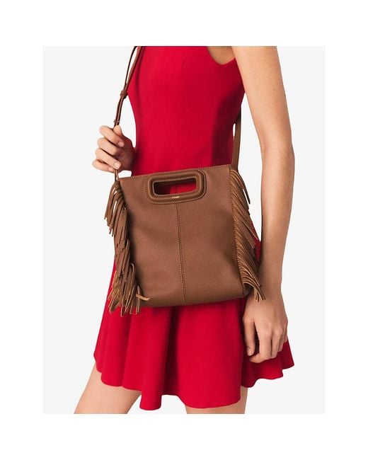 Maje Brown M Grained-Leather Cross-Body Bag