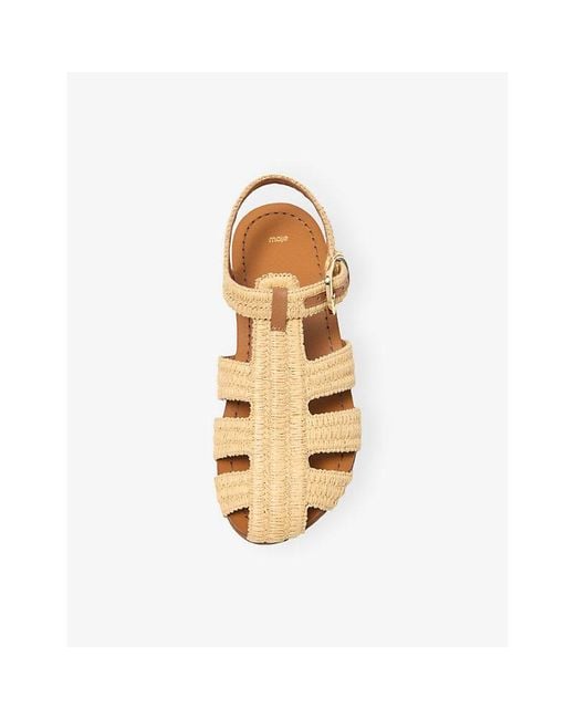 Maje Natural Flat-Strap Woven Sandals